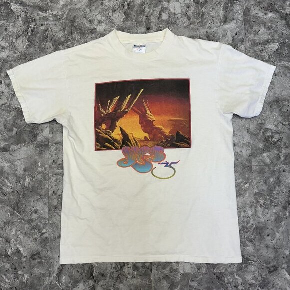 Vintage Yes Rock Band Y2K Tour T-Shirt Size L 35th Anniversary White - Picture 1 of 5